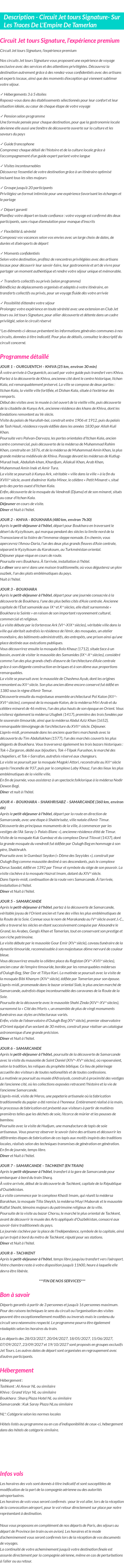 Détails du séjour