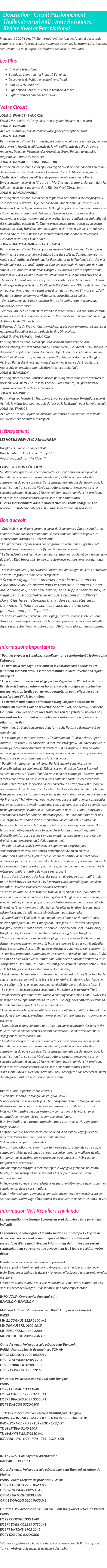 Détails du séjour