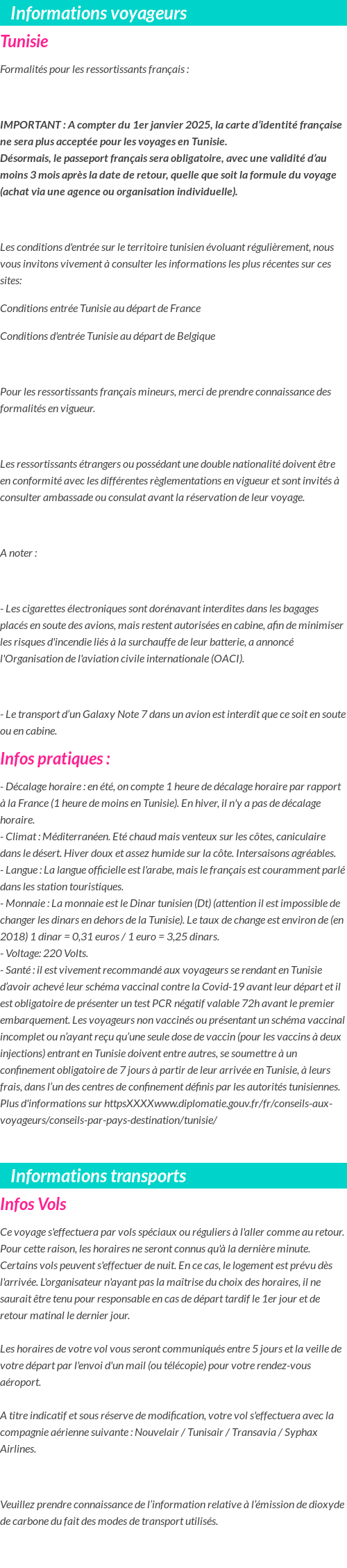 Formalités et infos voyageurs