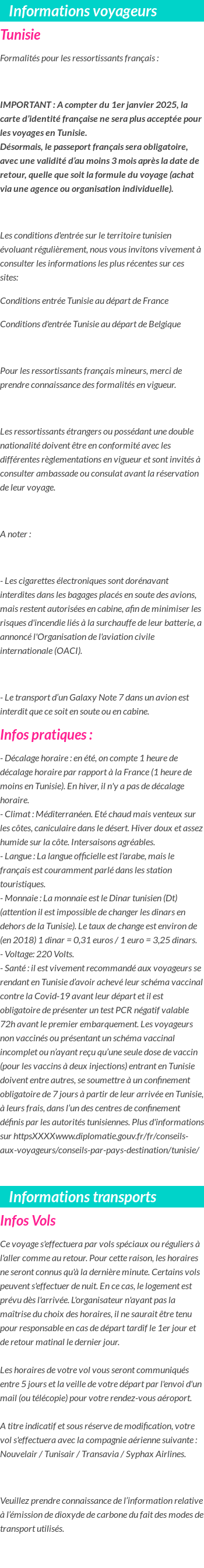 Formalités et infos voyageurs