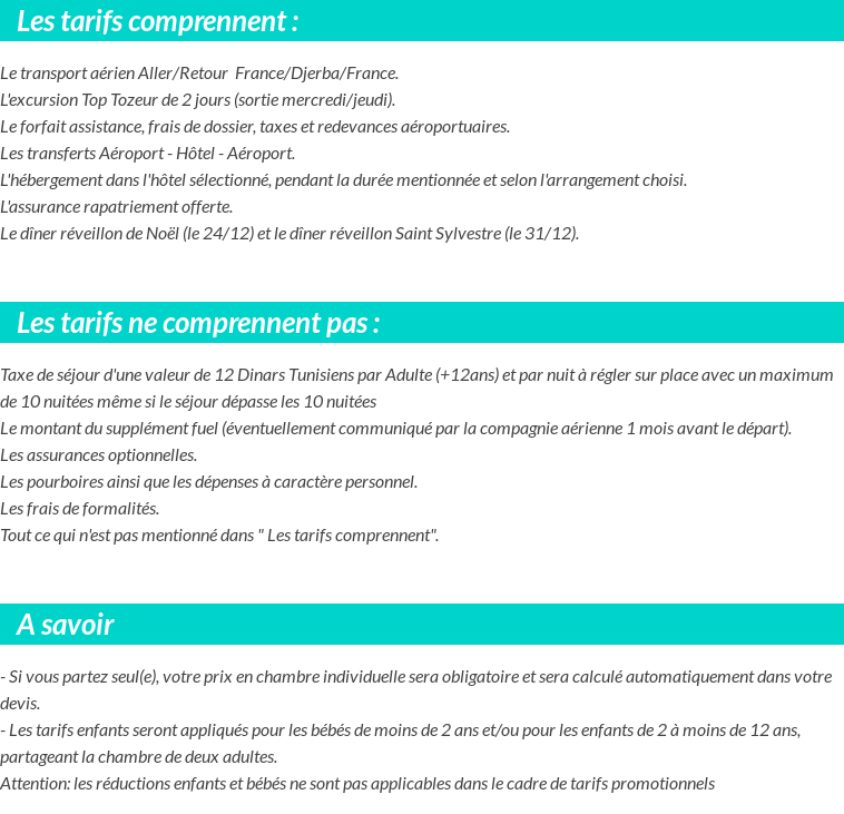 Conditions tarifaires