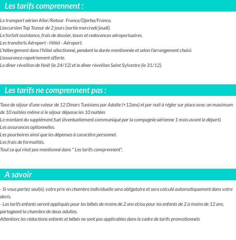 Conditions tarifaires