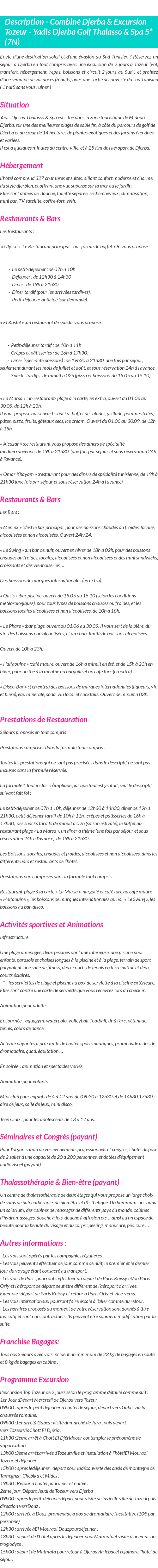 Détails du séjour