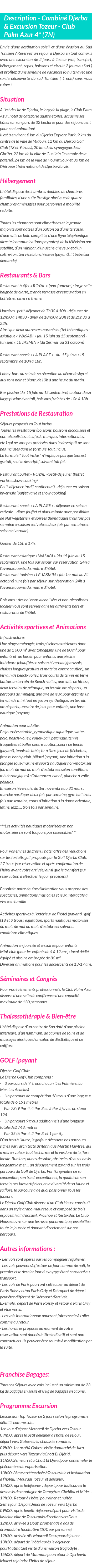 Détails du séjour