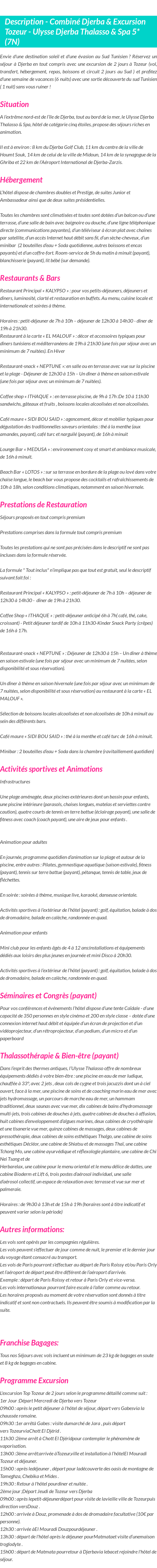 Détails du séjour