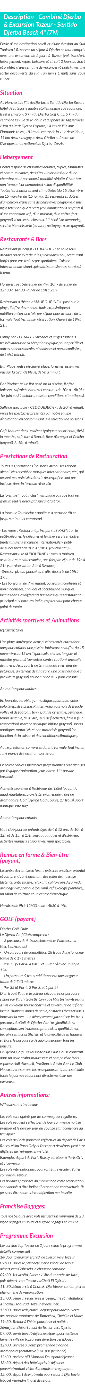 Détails du séjour