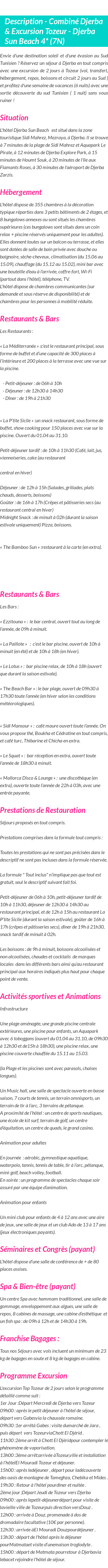 Détails du séjour