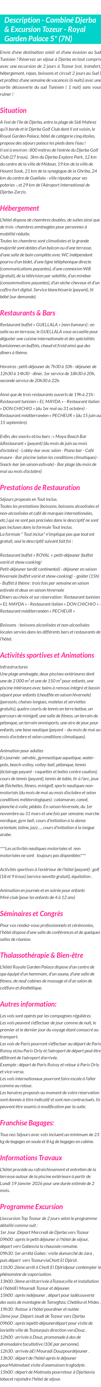 Détails du séjour