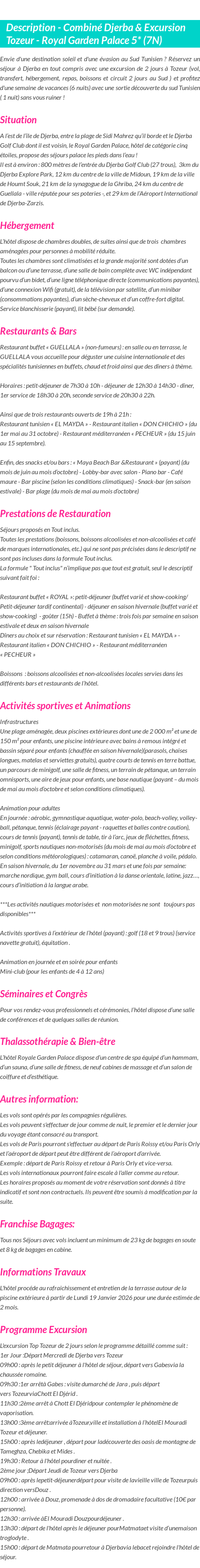 Détails du séjour