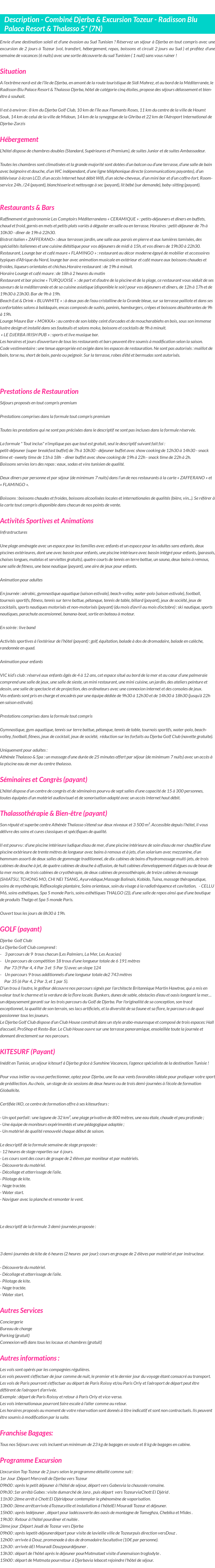 Détails du séjour