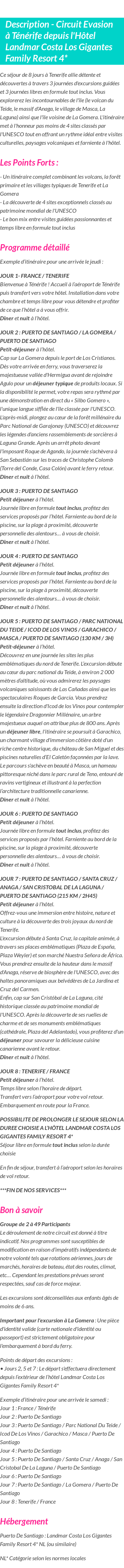 Détails du séjour