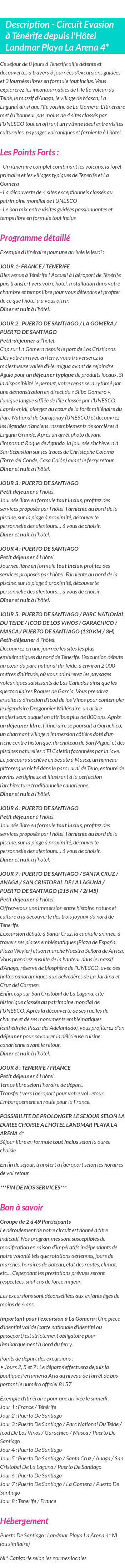 Détails du séjour