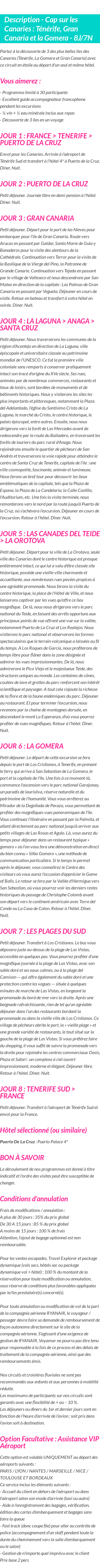 Détails du séjour
