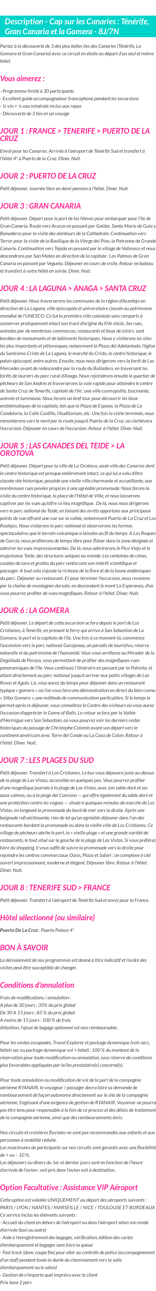 Détails du séjour