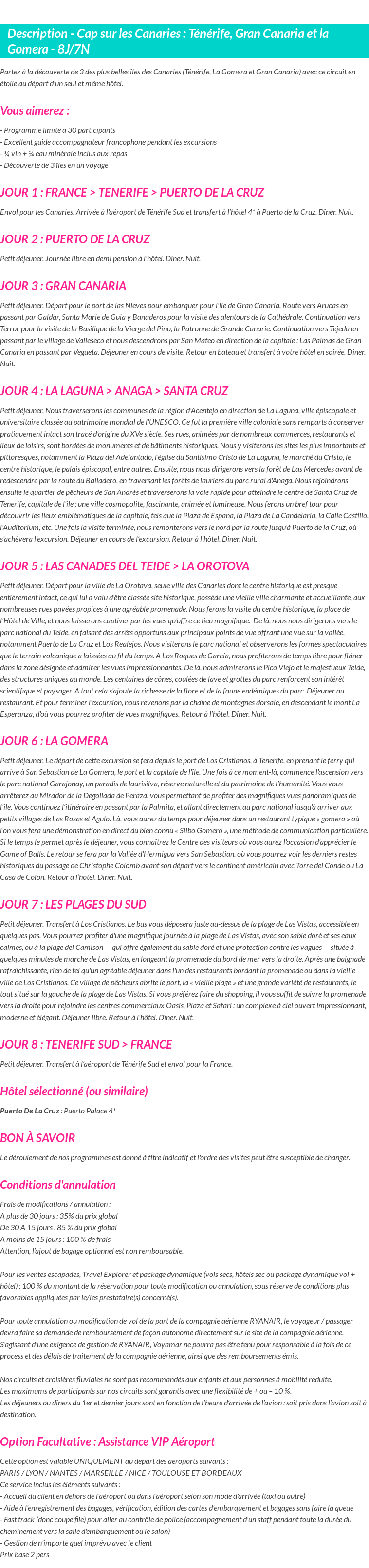 Détails du séjour