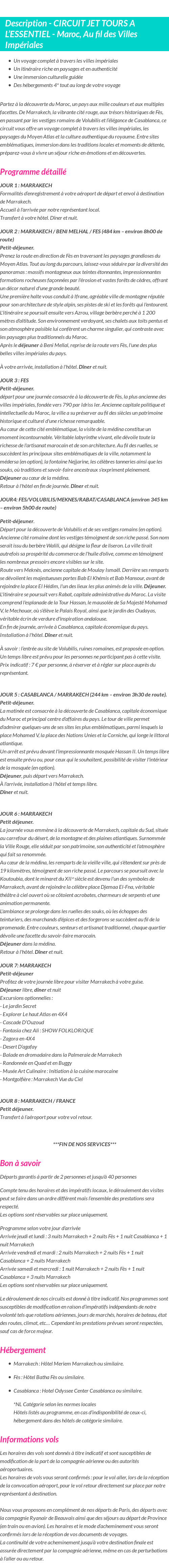 Détails du séjour