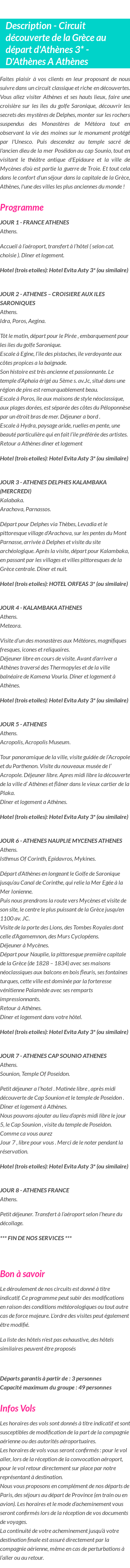 Détails du séjour