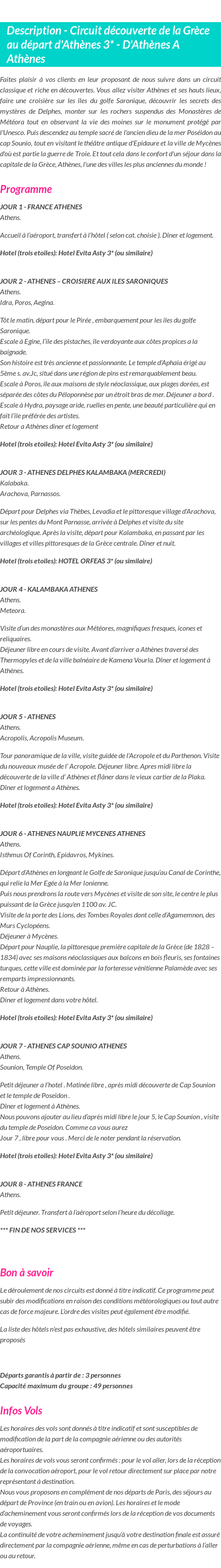 Détails du séjour