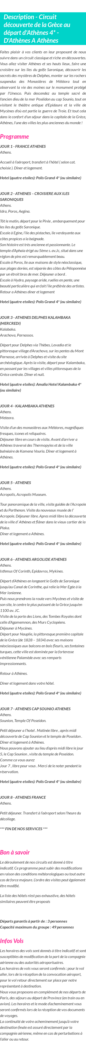 Détails du séjour