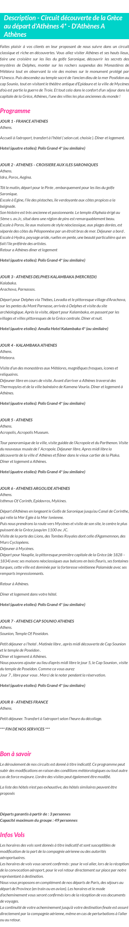 Détails du séjour