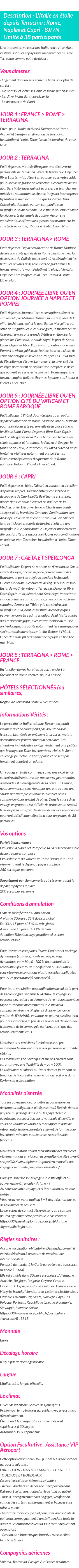 Détails du séjour