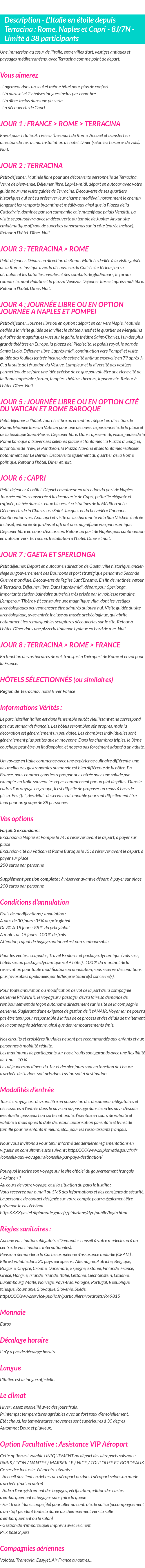 Détails du séjour