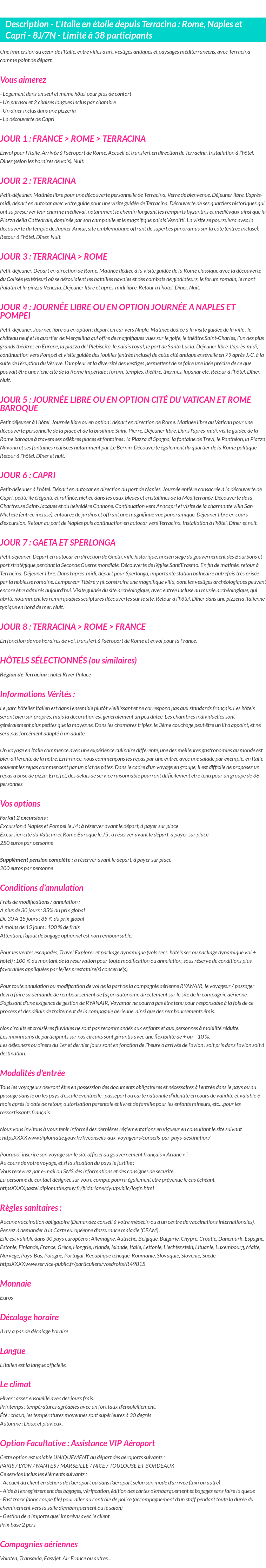 Détails du séjour