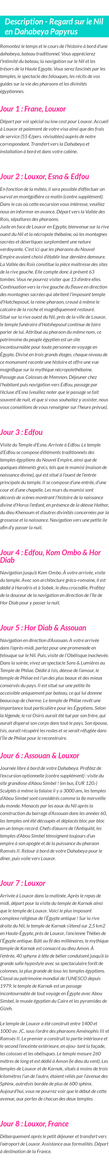 Détails du séjour