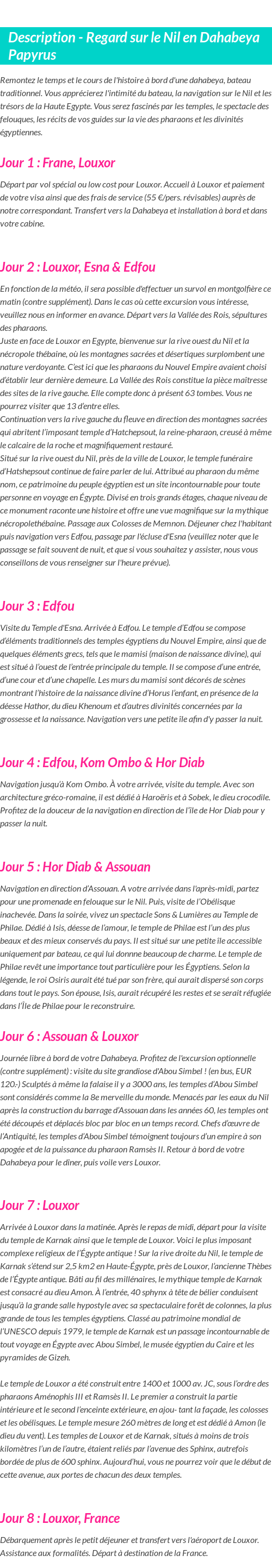 Détails du séjour
