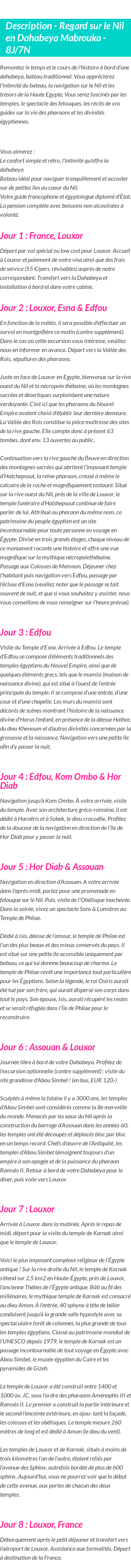 Détails du séjour