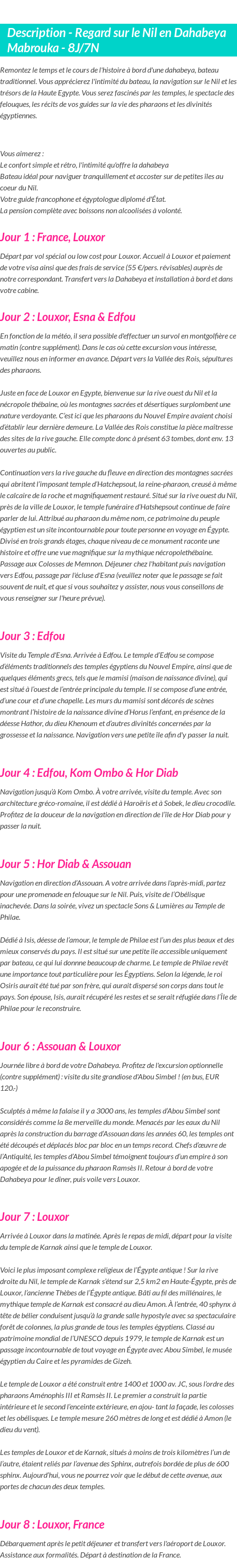 Détails du séjour
