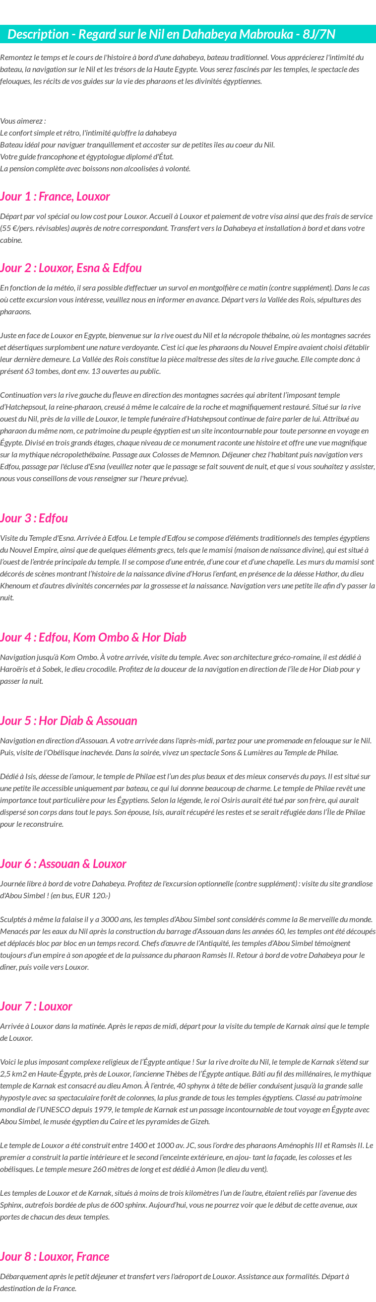 Détails du séjour