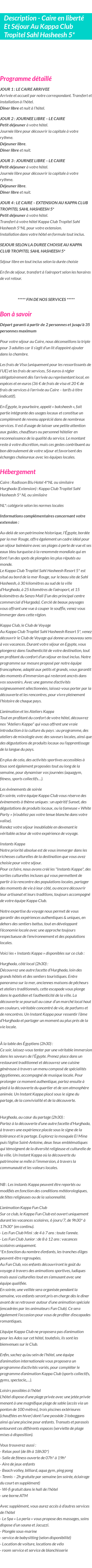 Détails du séjour