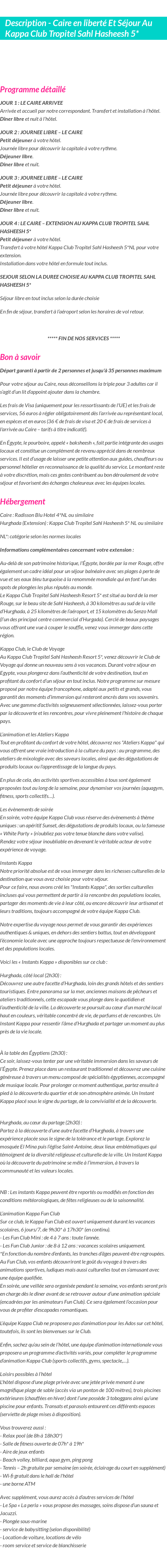 Détails du séjour