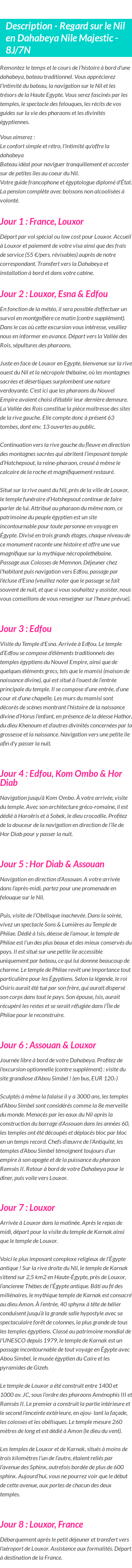 Détails du séjour