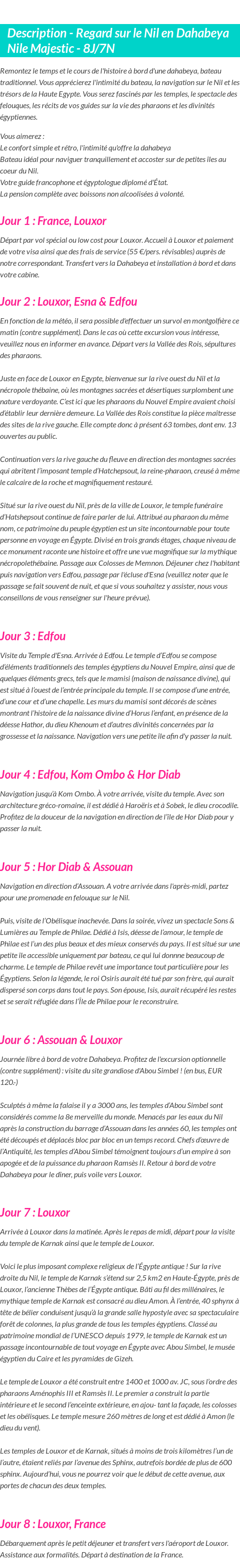 Détails du séjour