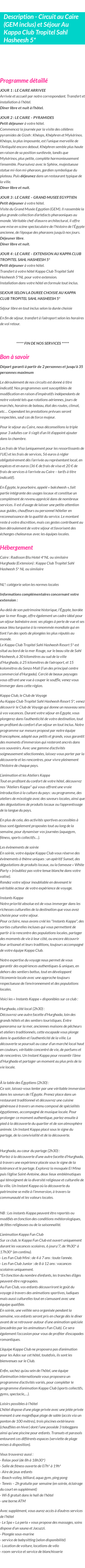 Détails du séjour
