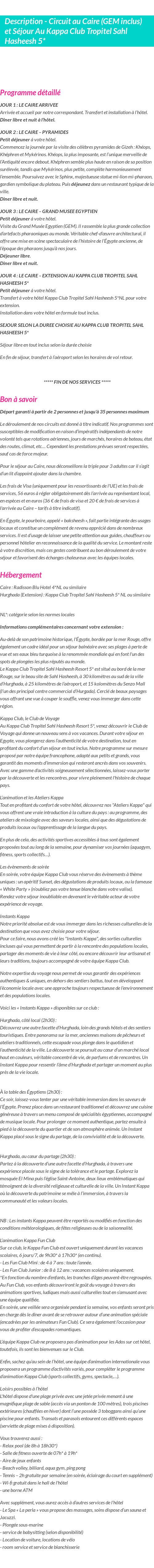 Détails du séjour