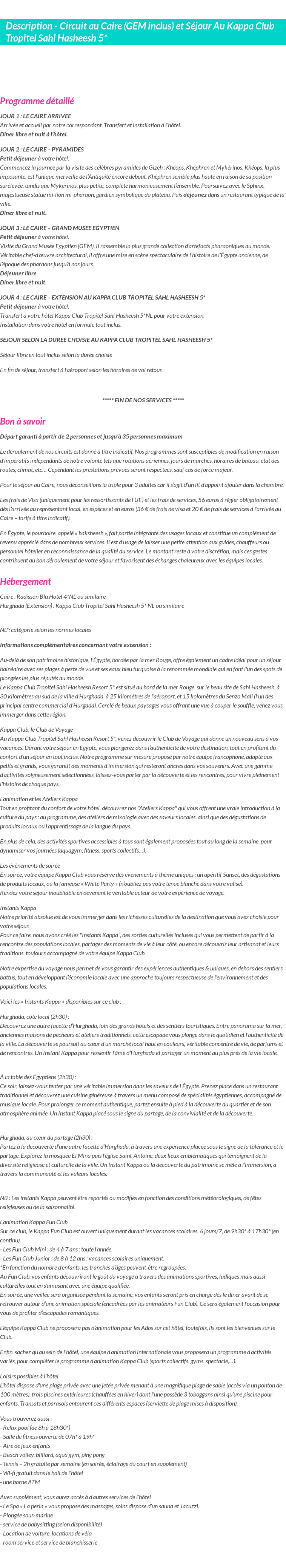 Détails du séjour
