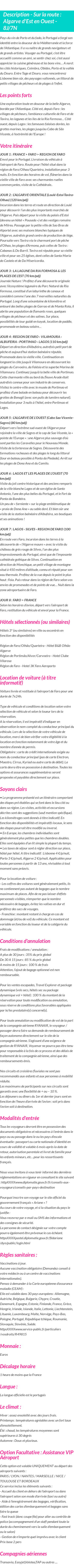 Détails du séjour