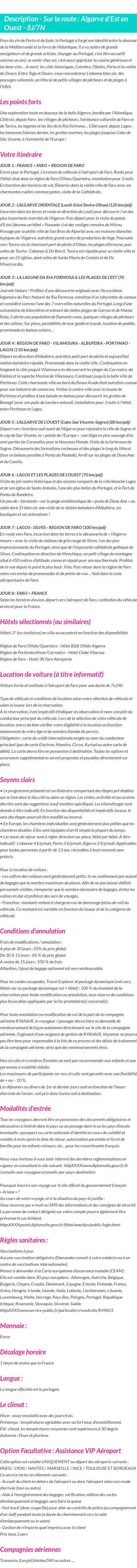 Détails du séjour