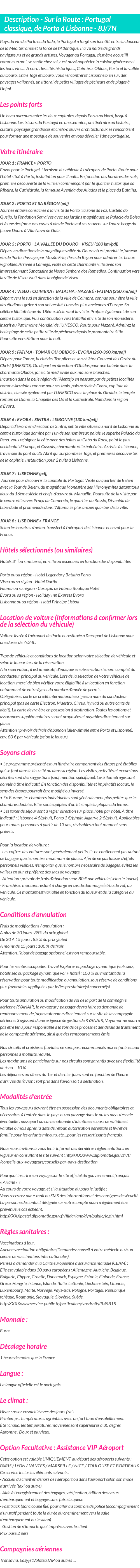 Détails du séjour