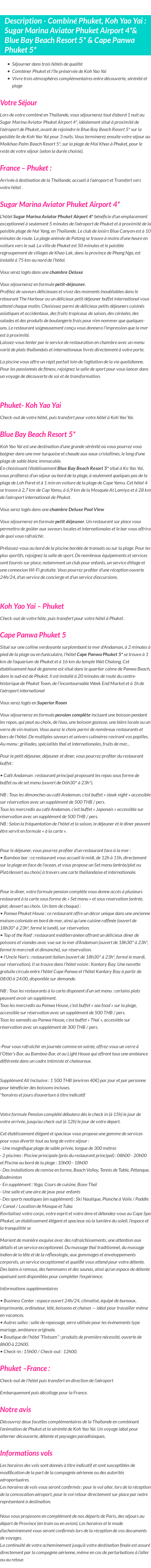 Détails du séjour