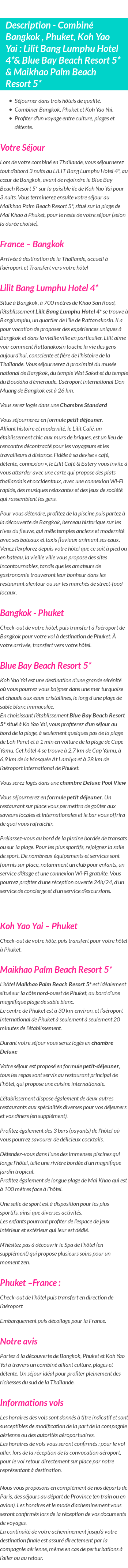 Détails du séjour