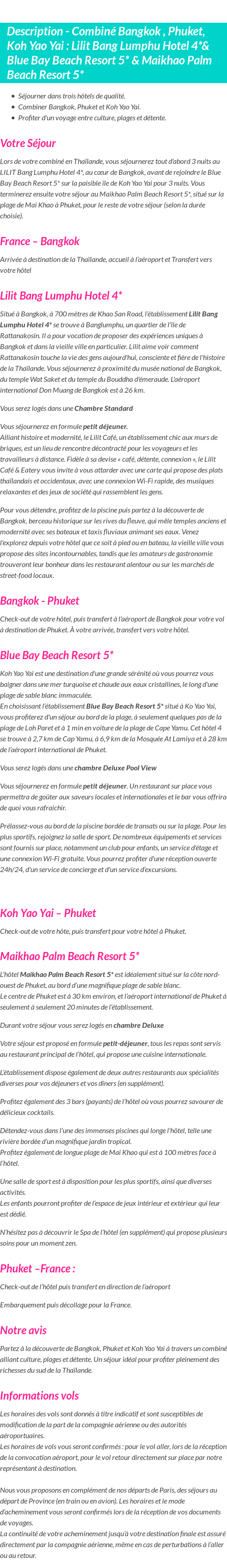 Détails du séjour
