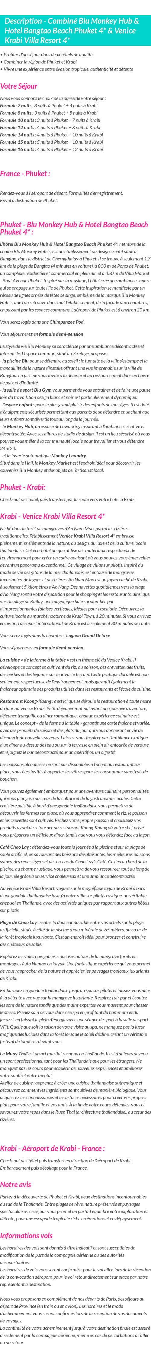 Détails du séjour