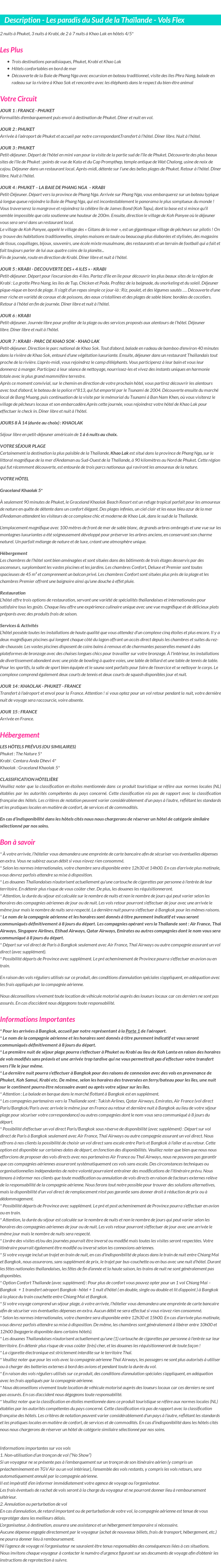 Détails du séjour