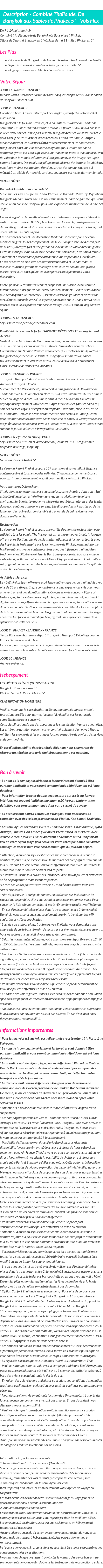 Détails du séjour