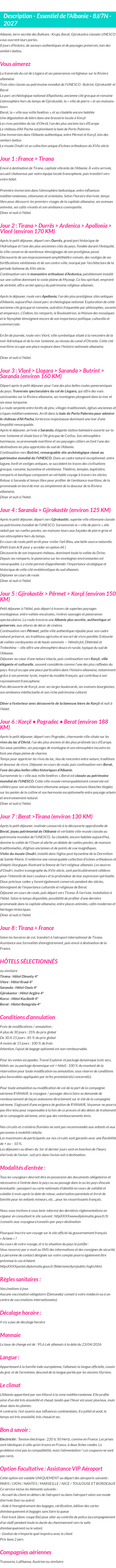 Détails du séjour