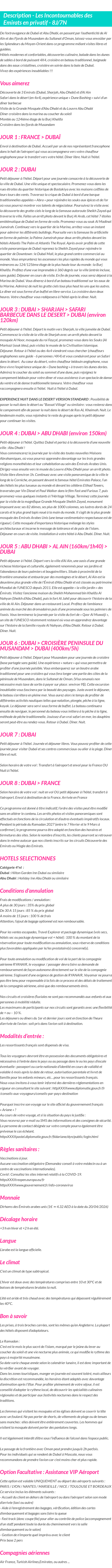 Détails du séjour
